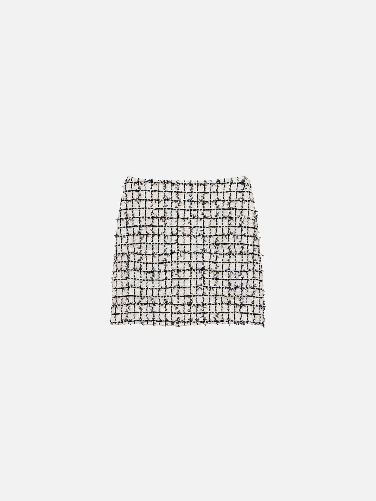 Mini-jupe en tweed taille basse à empiècements