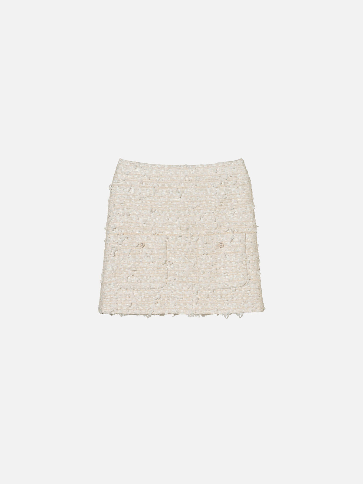 JUPE MINI PATCH-P TAILLE BASSE EN TWEED À RUBANS